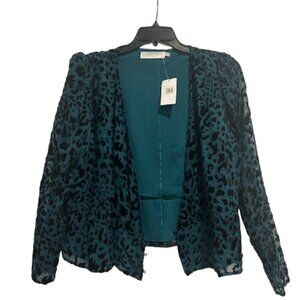 ASTR The Label Teal Leopard Wrap Blouse with Shoulder Pads Women’s Size XL